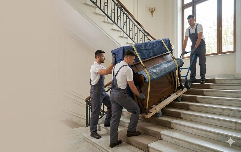 Transport specializat pentru piane verticale și pian de coadă cu echipamente dedicate